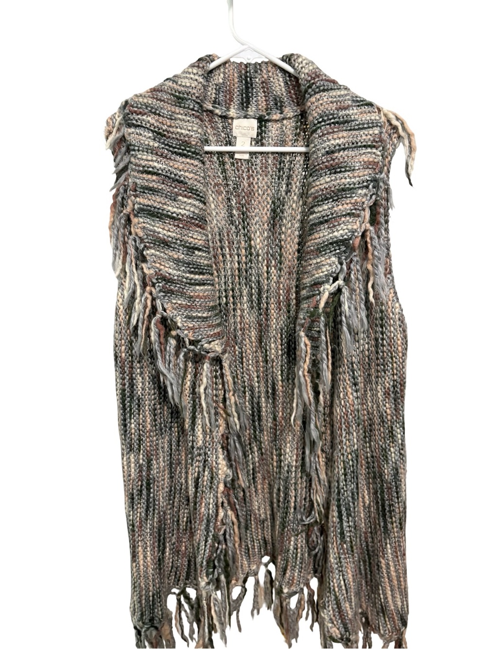 Chico's Multi-Color Marled Knit Fringe Open Front Vest Size 2 (Large)
